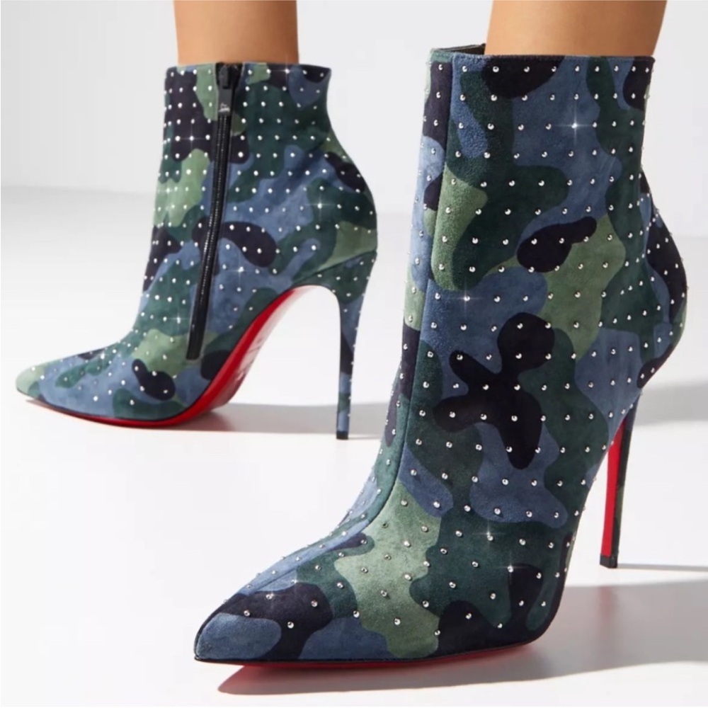 Christian Louboutin So Kate booty plume Camou Crystal accent RETAIL 1,310